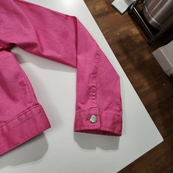 Girls H&M Bright Pink Cerise Denim Button Up Cotton Jacket Size 8 NEW w/o Tags - Picture 6 of 8